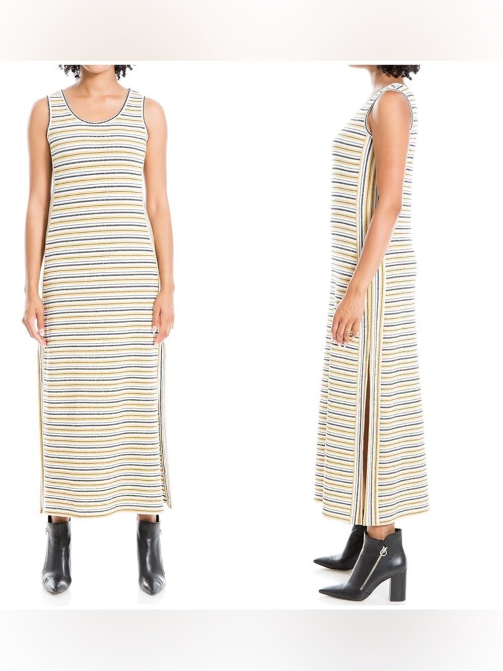 Max Studio Women's Sleeveless Yellow Stripe Maxi Knit Dress NWT XS